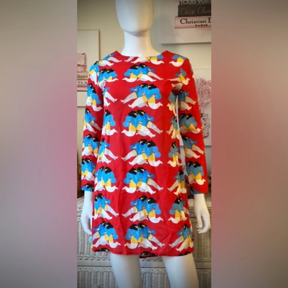 Nooworks Mini Dress Double Ladies Graphics Long Sleeves in Blue & Red size XS